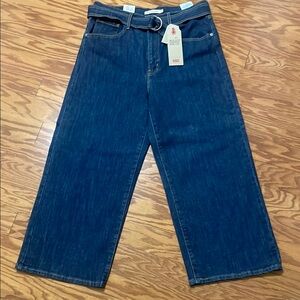 Women Mile High Cropped Wide Leg High Rise Slim Through Hip & Thigh Jean w/belt